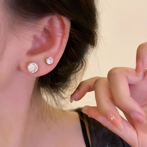 超闪满钻纯银耳钉女医用钛钢锆石耳骨钉耳蜗钉钛合金精致小巧耳饰 - 图3