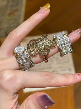 中古vintage咖啡金花朵戒指