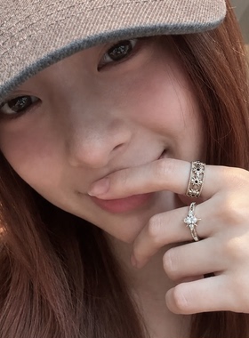 暗夜繁花鸢尾简约镂空开口戒指女小众设计高级感气质时尚食指环