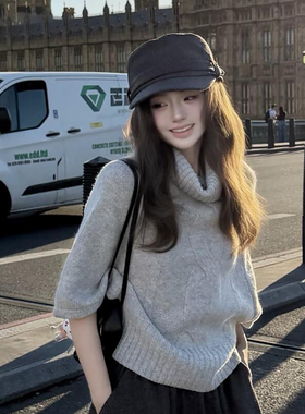 韩系灰色系毛呢马术帽女2026秋季百搭纯色平顶帽显脸小高质感帽子