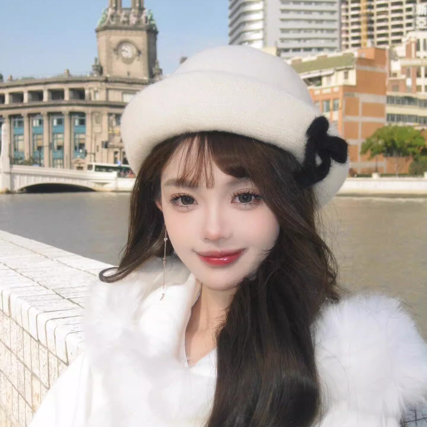 富家留洋千金蝴蝶结礼帽女款小香风秋冬气质显脸小渔夫帽盆帽子