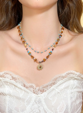 波西米亚串珠项链女民族风毛衣链