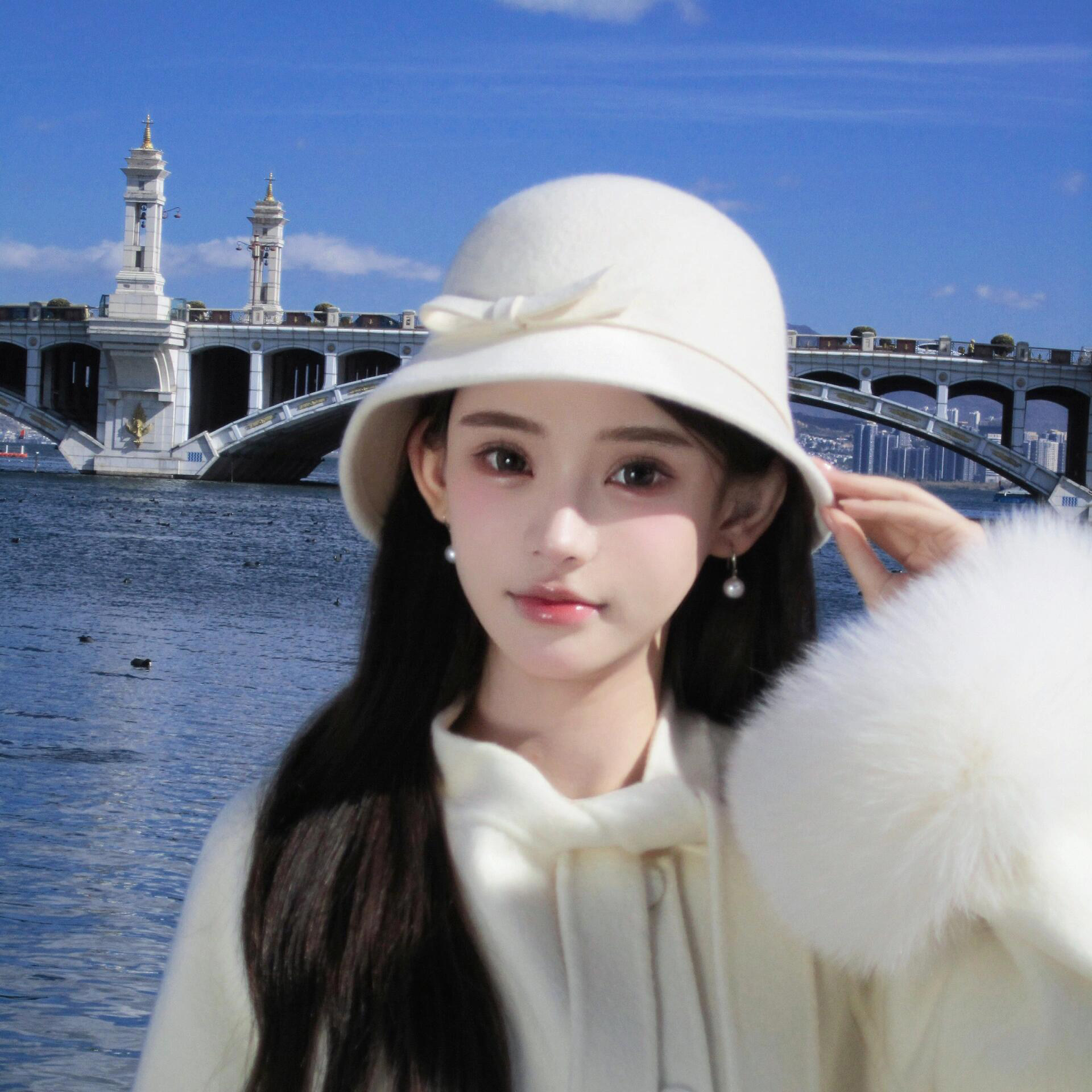 赫本风留洋千金帽子女秋冬季白色羊毛呢渔夫帽法式小香风礼帽盆帽,淘宝优惠券,粉丝福利购,淘宝优惠卷