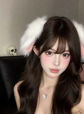 手作lolita垂耳兔头饰女万圣cos毛绒仿真兔耳朵发箍发夹可爱发饰