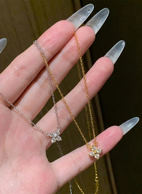 银色简约精致四叶草项链女