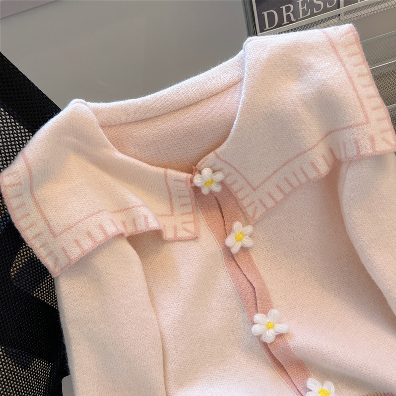 气质甜美娃娃领毛衣开衫女长袖上衣2025年秋季新款别致羊毛针织衫,淘宝优惠券,粉丝福利购,淘宝优惠卷