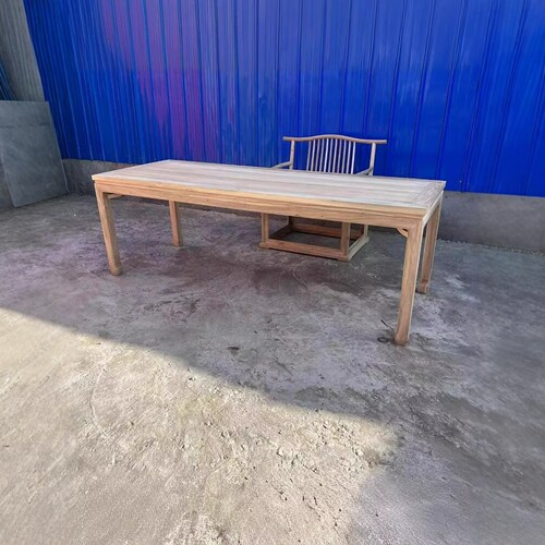 新中式实木茶桌北方老榆木禅意办公室家用功夫茶台束腰马蹄桌白茬 - 图1