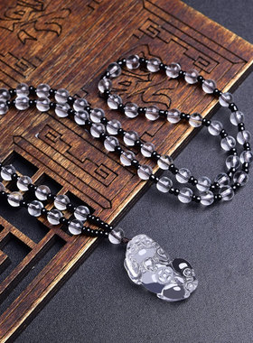 白水晶貔貅吊坠男女士挂件项链皮丘饰品毛衣链生日礼物情侣