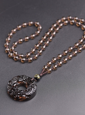 冰种黑曜石双貔貅合成平安扣吊坠男士女款情侣水晶项链挂坠饰品