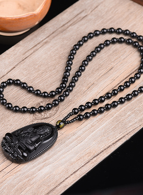 十二生肖黑曜石吊坠佛像