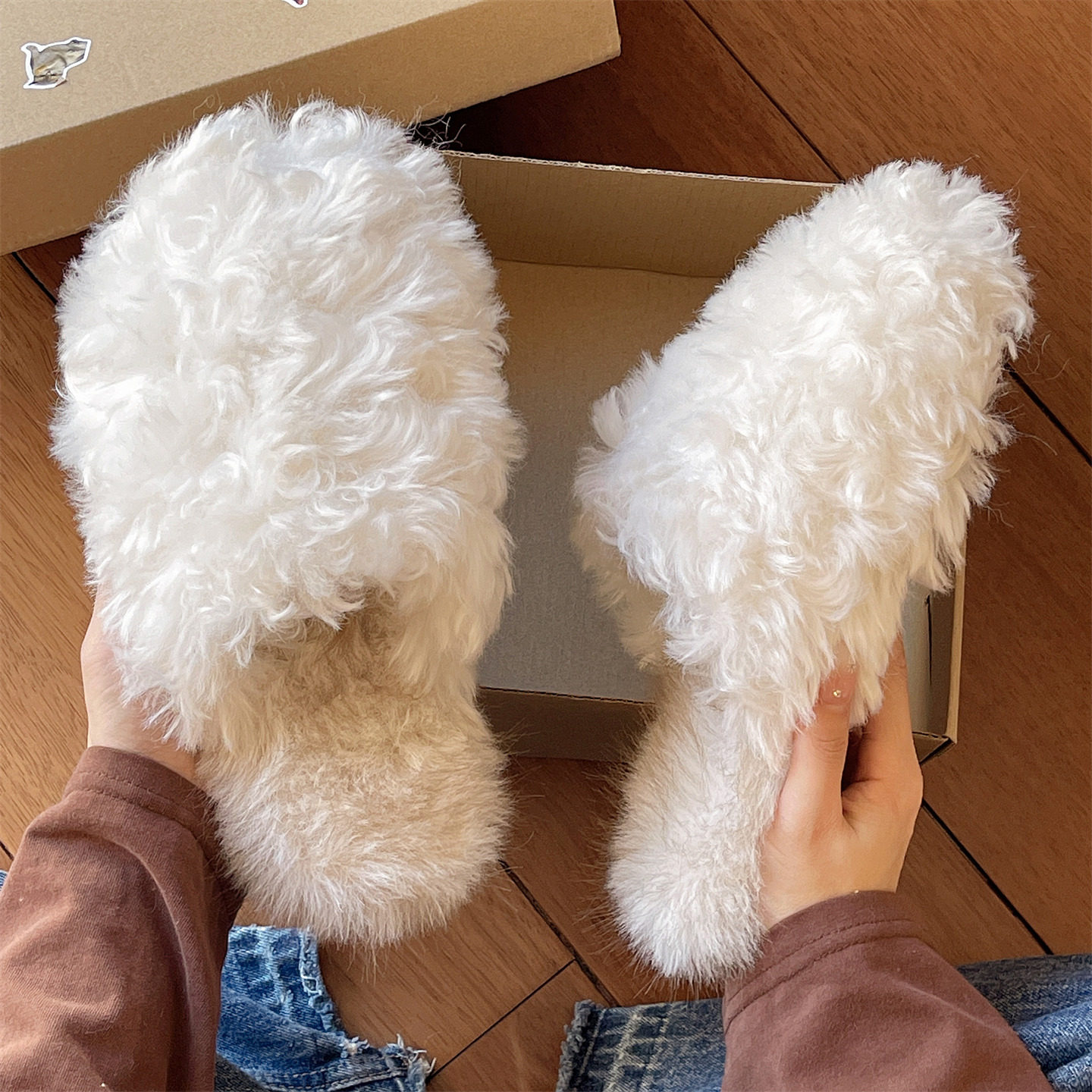 毛毛拖鞋女冬季时尚外穿保暖毛绒室内居家软底静音防滑包头棉拖鞋,淘宝优惠券,粉丝福利购,淘宝优惠卷