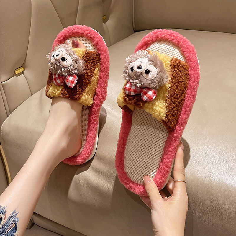 亚麻拖鞋女士春秋季外穿2025新款可爱玩偶室内居家软底防滑一字拖,淘宝优惠券,粉丝福利购,淘宝优惠卷