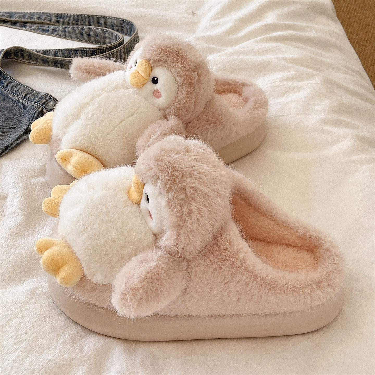 可爱企鹅毛毛拖鞋女款冬季室内居家保暖毛绒厚底外穿包头棉拖鞋男,淘宝优惠券,粉丝福利购,淘宝优惠卷