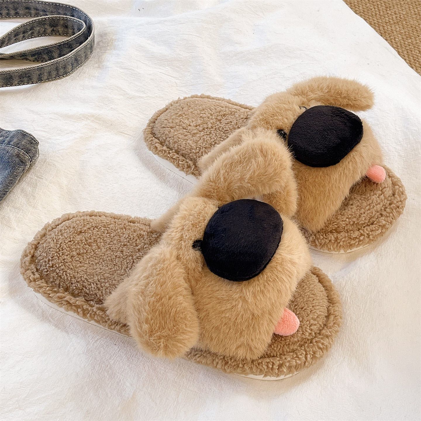棉拖鞋女冬季可爱大鼻子小狗情侣居家室内防滑毛绒保暖毛毛拖鞋男,淘宝优惠券,粉丝福利购,淘宝优惠卷
