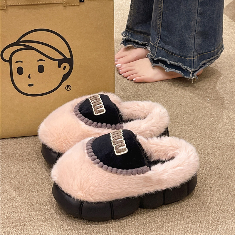 厚底高跟棉拖鞋女款秋冬季时尚外穿防滑室内家居毛绒保暖包头拖鞋,淘宝优惠券,粉丝福利购,淘宝优惠卷