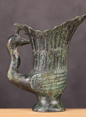 仿古青铜摆件青铜双凤杯酒樽吉祥鸟尊花瓶古玩装饰工艺品装饰摆件