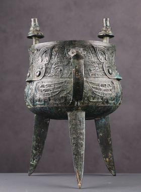 商代鸮面圆斝铜祥德工艺复刻青铜器摆件高档礼品收藏影视道具摆件