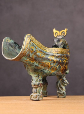 仿古青铜器西周后期齐候匜错金摆件古董收藏佳品古玩租售厂家