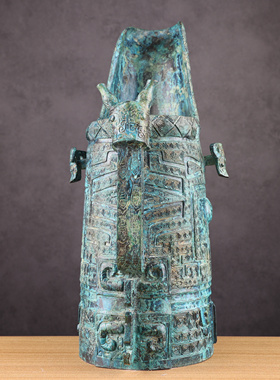 仿古青铜器商代兽面纹筒形觥盛酒器纯铜复古工艺品装饰特色礼品