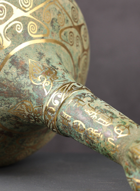 青铜器仿古摆件精工错金蒜头瓶盛酒器三王壶文化馆古玩收藏品