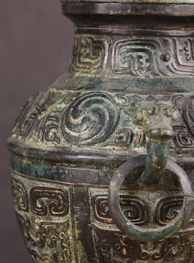 西周青铜器蟠龙兽面纹罍辽宁博物馆藏古玩收藏工艺礼品影视道具