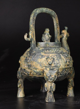 【凤首盉】青铜商代提梁凤头盉摆件盛水与酒器水调和酒工艺品把玩