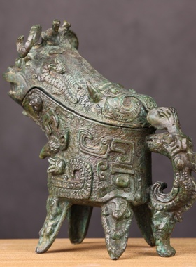 仿古青铜器商代鸟兽纹铜觥工艺品摆件博古架装饰摆件古玩收藏