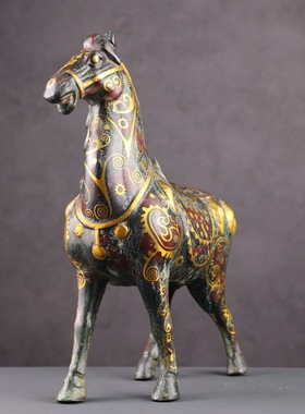 仿古青铜器错金马摆件家居客厅玄关博古架装饰品工艺品开业礼品