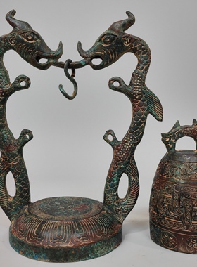 仿古青铜器摆件双龙钟挂钟铜工艺品婚庆影视道具文玩古玩仿古礼品