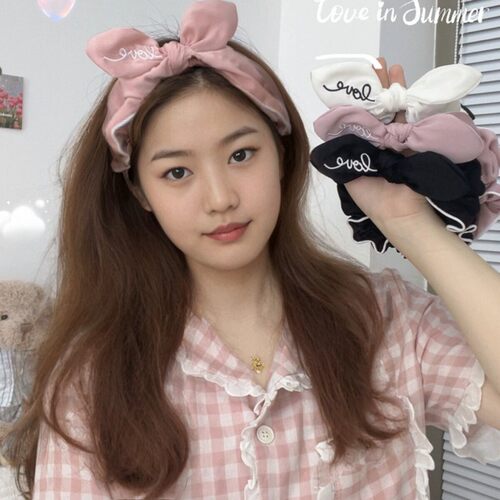 甜美洗脸专用束发带女化妆敷面膜刺绣头箍蝴蝶结发带春夏防滑发箍 - 图0