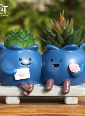 闲庭伴坐小花盆可爱梨子蓝莓橙子柠檬卡通水果个性创意多肉小花盆