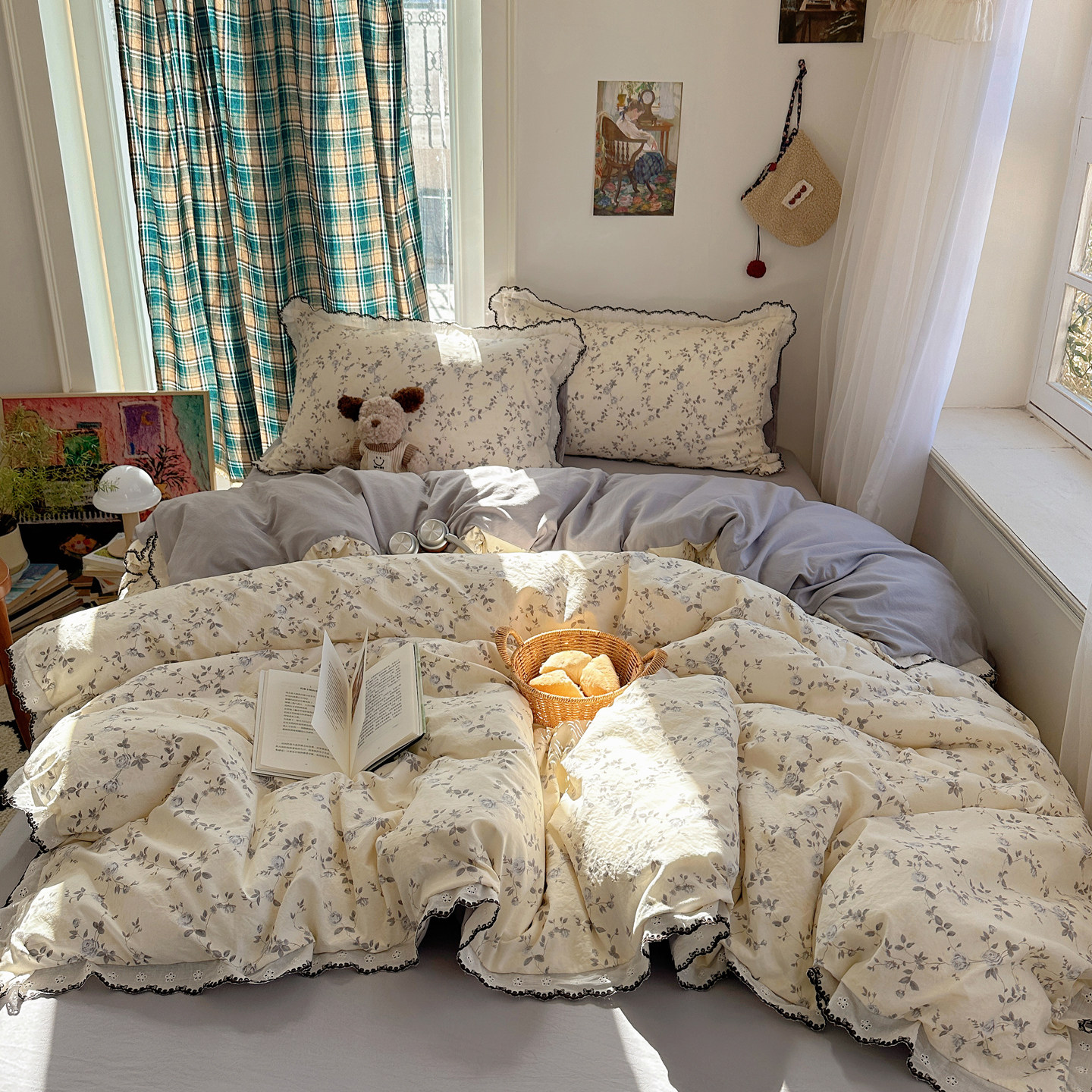 A类法式小碎花床上四件套纯棉全棉床单笠被套宿舍床品三件套四季4