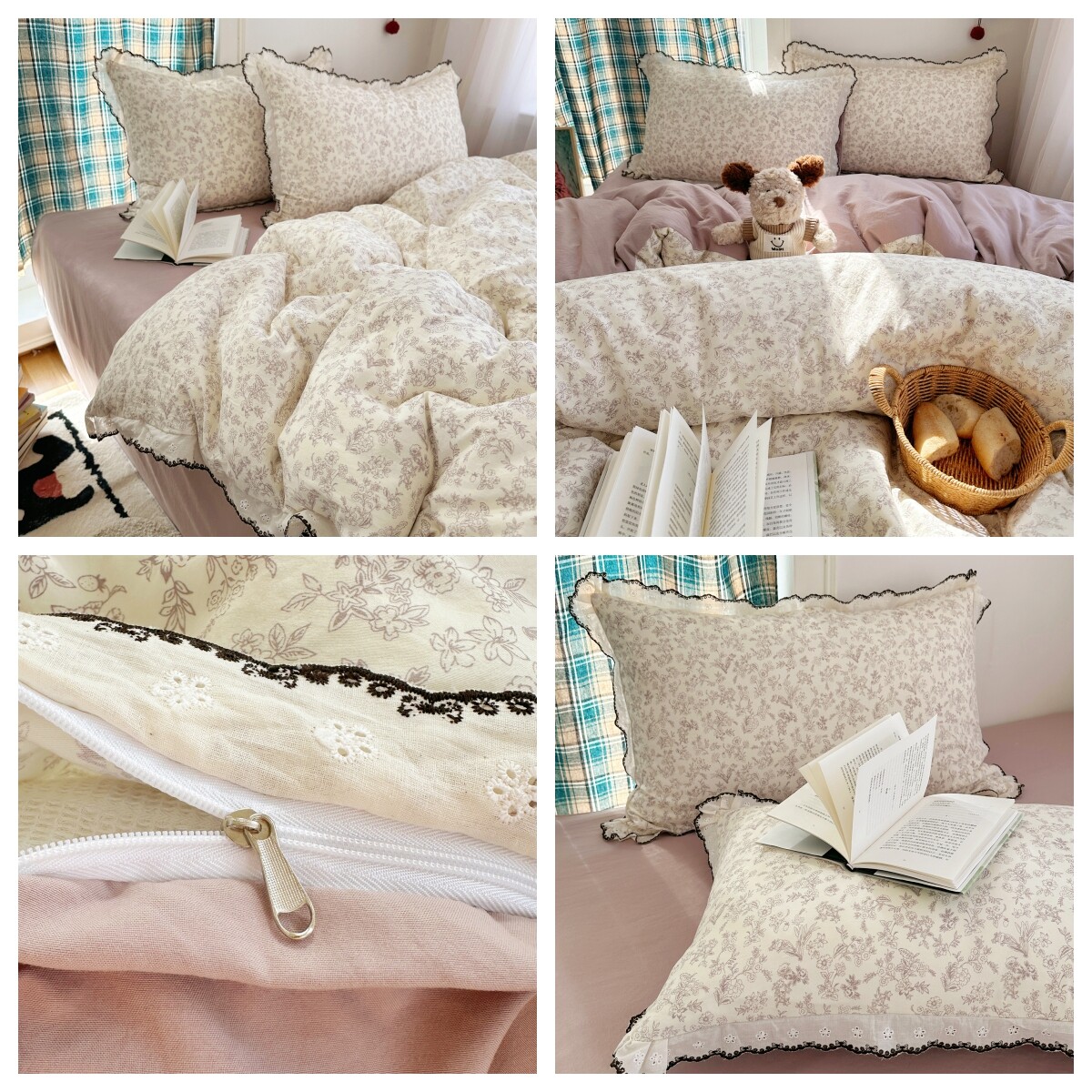 ins四件套纯棉A类公主风床单被套床笠用品四季通用宿舍床上三件套