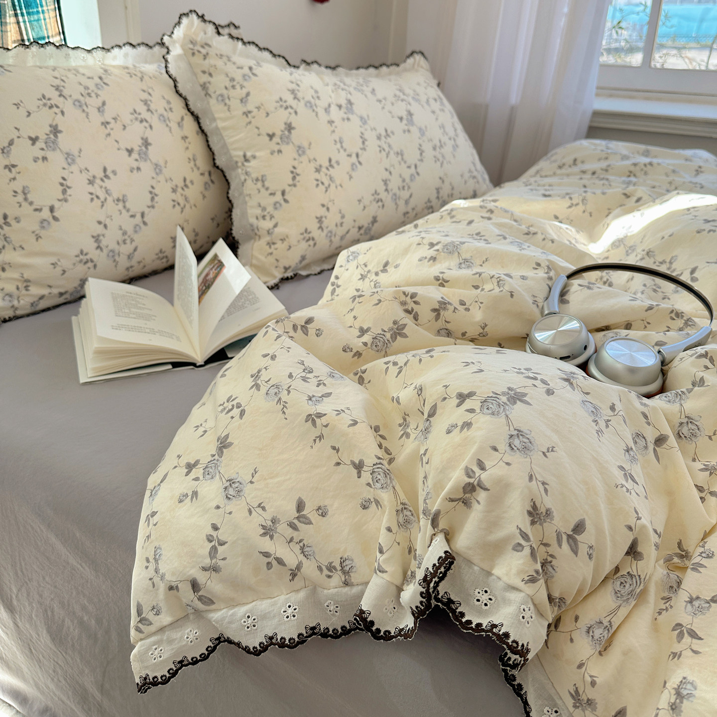 A类法式小碎花床上四件套纯棉全棉床单笠被套宿舍床品三件套四季4