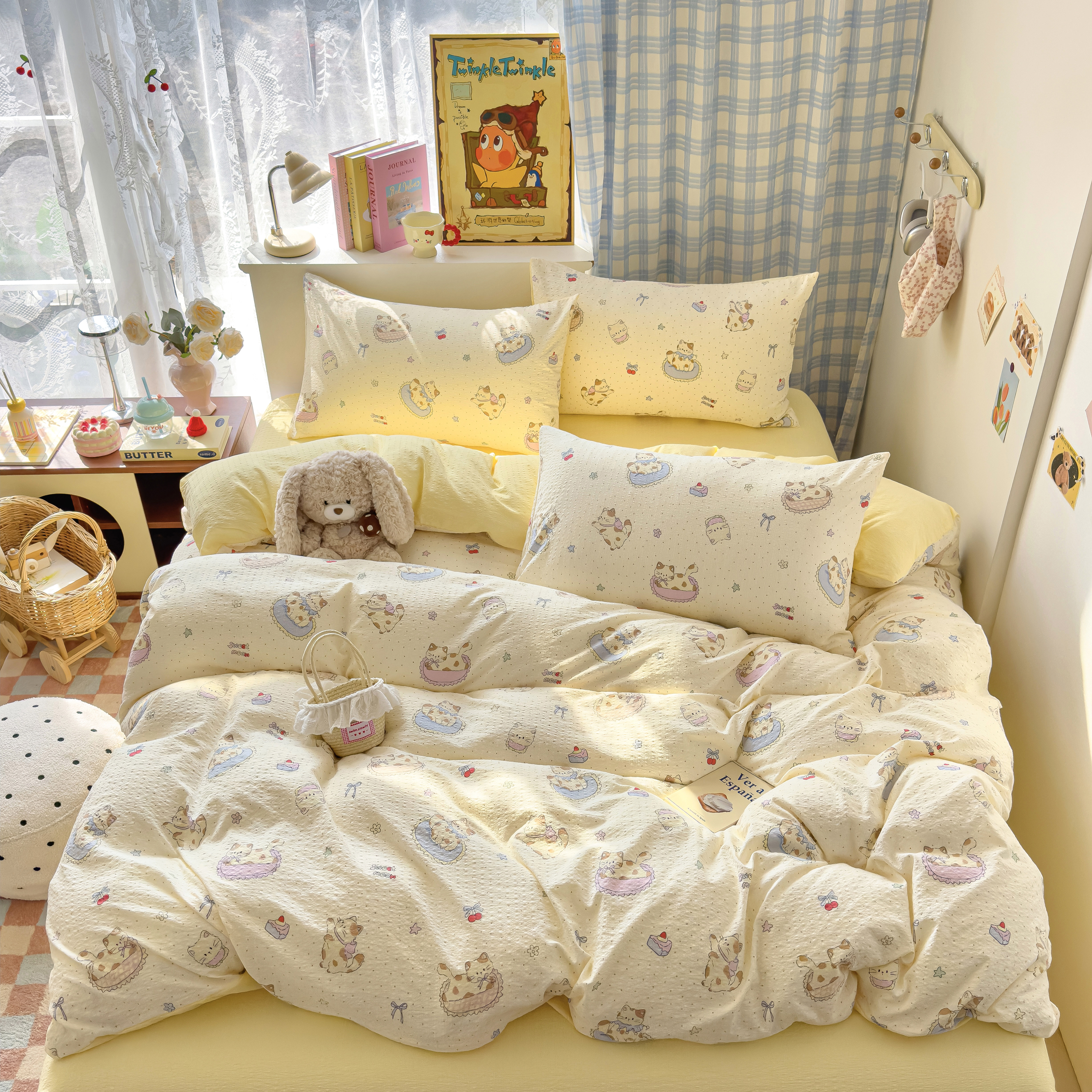 A类母婴级床上四件套纯棉全棉双层纱新款床单被套学生宿舍三件套4