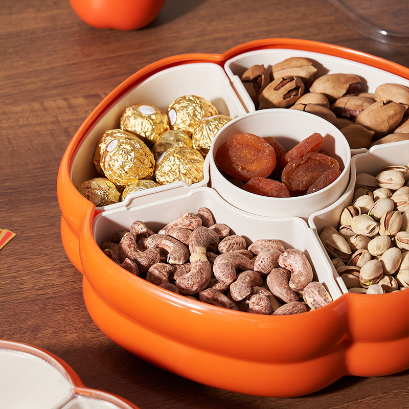 柿柿如意分格带盖果盒客厅茶几坚果糖果盒子中式家用客厅果盘,淘宝优惠券,粉丝福利购,淘宝优惠卷