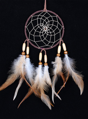 手工捕梦网挂饰印第安风羽毛饰品