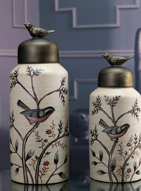 花鸟储物罐样板间欧式风软装饰品