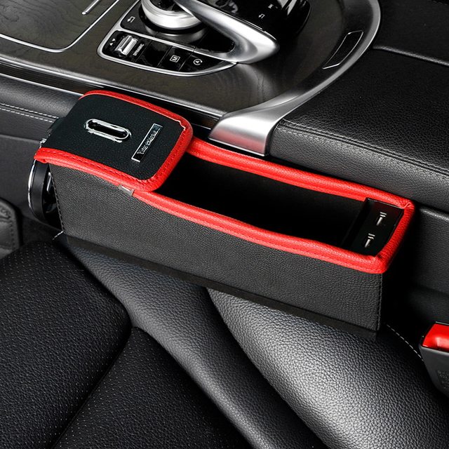 Car double USB storage box leather seat gap