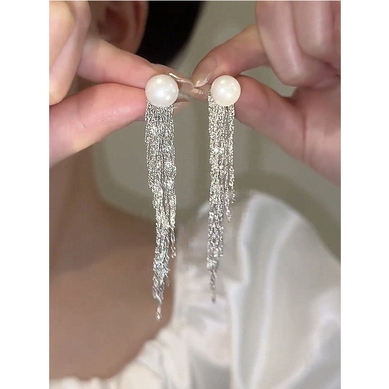 长款流苏银耳环9999纯银针2025新款爆款高级感轻奢珍珠耳钉女耳饰,淘宝优惠券,粉丝福利购,淘宝优惠卷