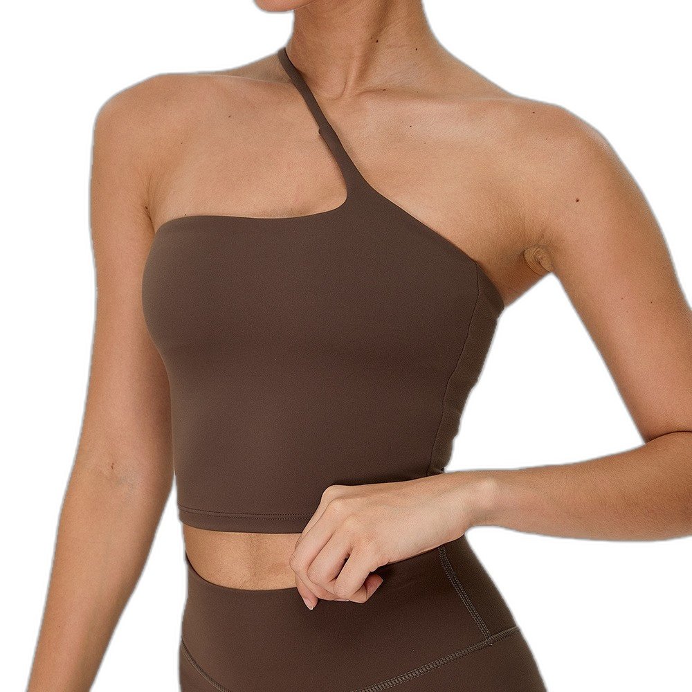 欧美斜单肩美背瑜伽背心女裸感上衣户外跑步运动健身内衣胸垫速干,淘宝优惠券,粉丝福利购,淘宝优惠卷