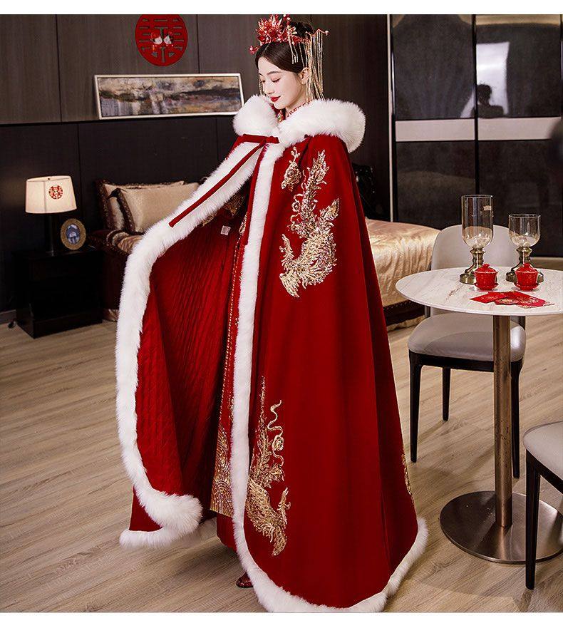 出租秀禾服披风冬季红色中式婚礼结婚毛披肩斗篷加厚毛领汉服披风,淘宝优惠券,粉丝福利购,淘宝优惠卷