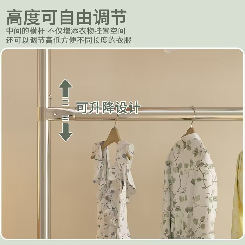 双层落地衣架可移动上下调节家用陈列架橱窗模特挂衣服装店展示架-图2