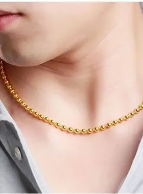 黄铜镀金实心光珠圆珠项链男女款真空电镀空心光珠项链镀厚金首饰