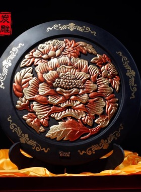 金乌炭雕家居饰品摆件富贵芙蓉