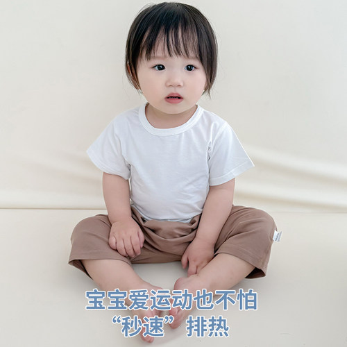 婴儿纯棉短袖夏季薄款儿童百搭洋气白色上衣纯色半袖圆领宝宝T恤 - 图2