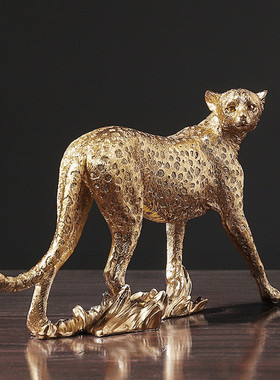 高级感复古金钱豹装饰品桌面摆件