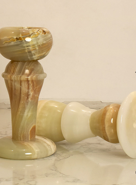 现代简约风天然石材蜡烛烛台摆件