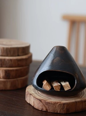 侘寂风天然老榆木木垫复古蜡烛