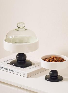 陶瓷高脚托盘甜品蛋糕盘带玻璃罩